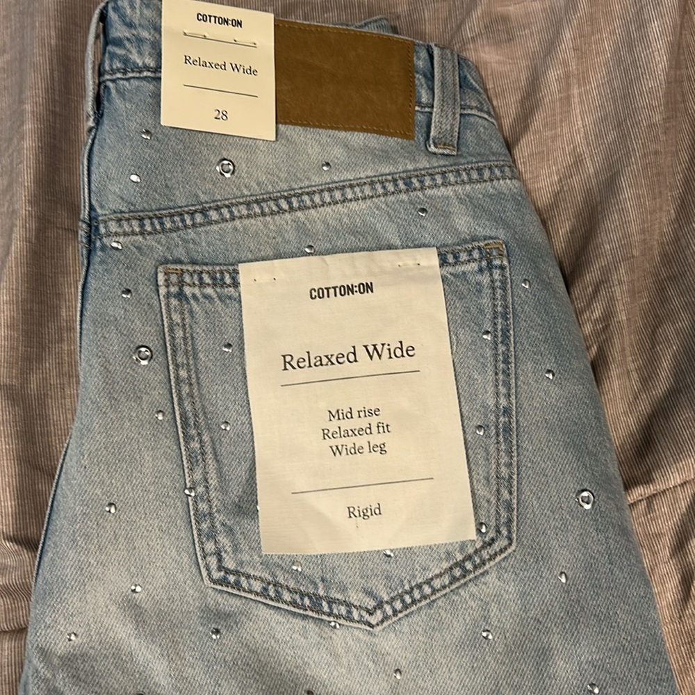 Cotton On Sky Blue Embellished Straight Leg Jeans